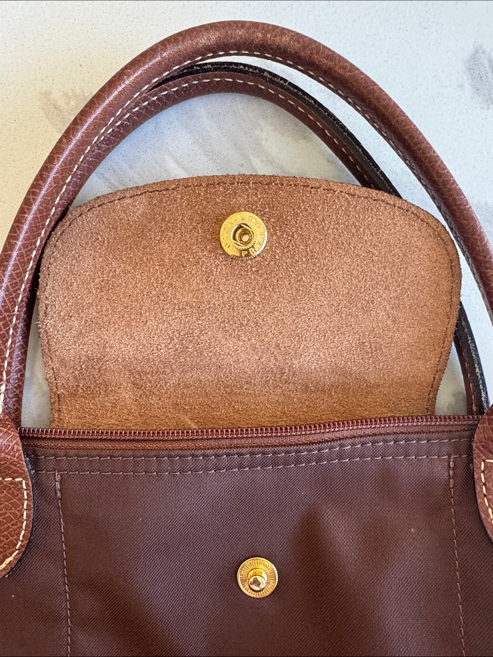 Vintage Longchamp Le Pliage Small bag Mocha brown Made in France as seen on Kate - Picture 7 of 14